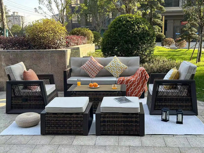 Aluminum Patio Furniture Modern Outdoor Sofa Rattan Garden Sofa with Storage Coffee Table (Grey)