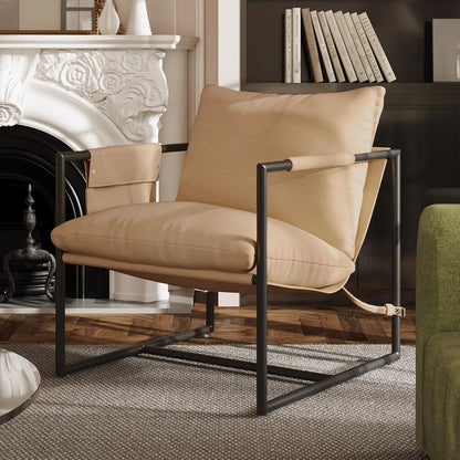 Sling Accent Chair For Living Room, Mid Modern Metal Frame Armchair For Reading Room, Bedroom Chair With Removable Storage Bag,