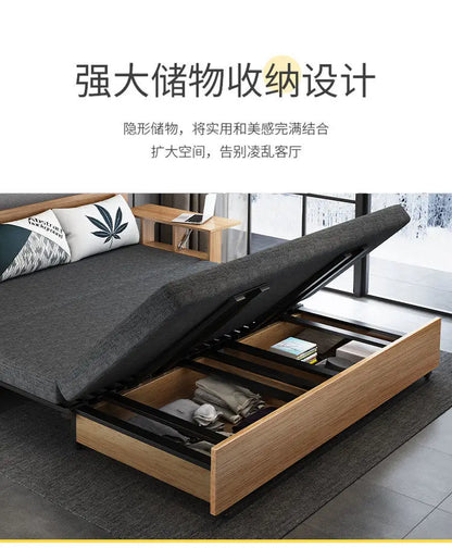 custom. [2675 People Favorited] Solid Wood Sofa Bed Small Apartments, Multifunctional Living Room Study Room, Push-Pull Fold
