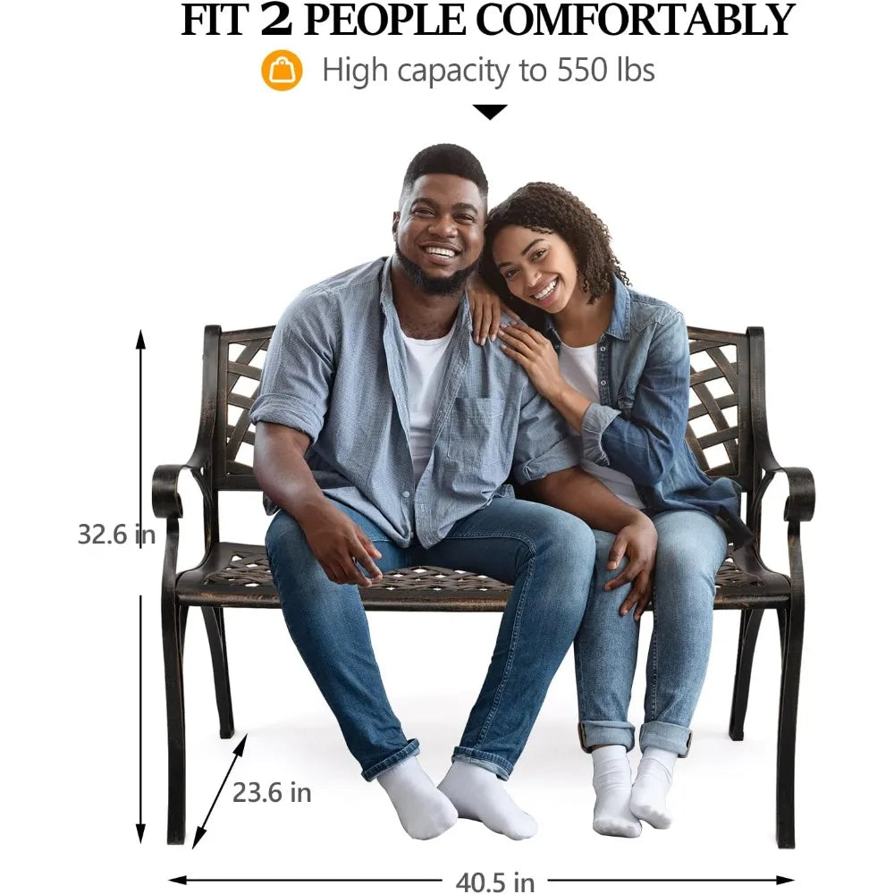 40.5 Patio Garden Bench, Anti-Rust Cast Iron Cast Aluminum Frame for Outdoor Path Yard Lawn Work Entryway Decor Deck