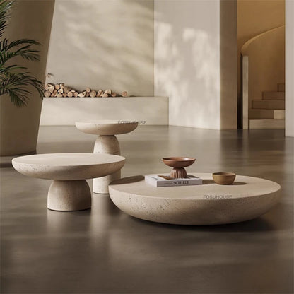 Small Apartment Stone Round Side Tables Wabi-sabi Style Cement Coffee Tables Designer Medieval Style Tea Table Home Furniture
