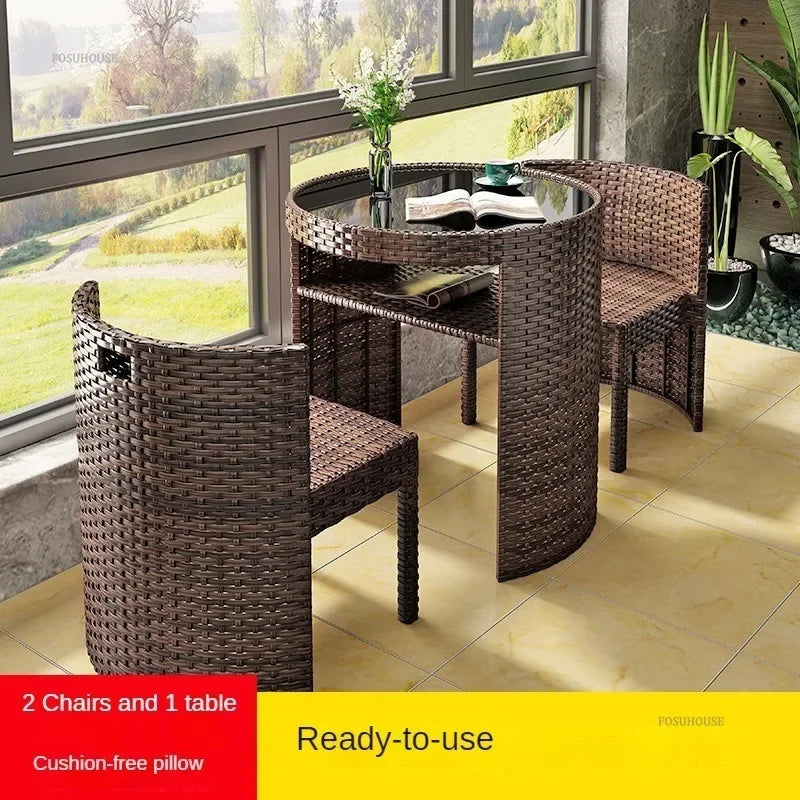 European Rattan Garden Furniture Sets Home Balcony Patio Furniture Creative Open-air Garden Furniture Combination Outdoor Set F