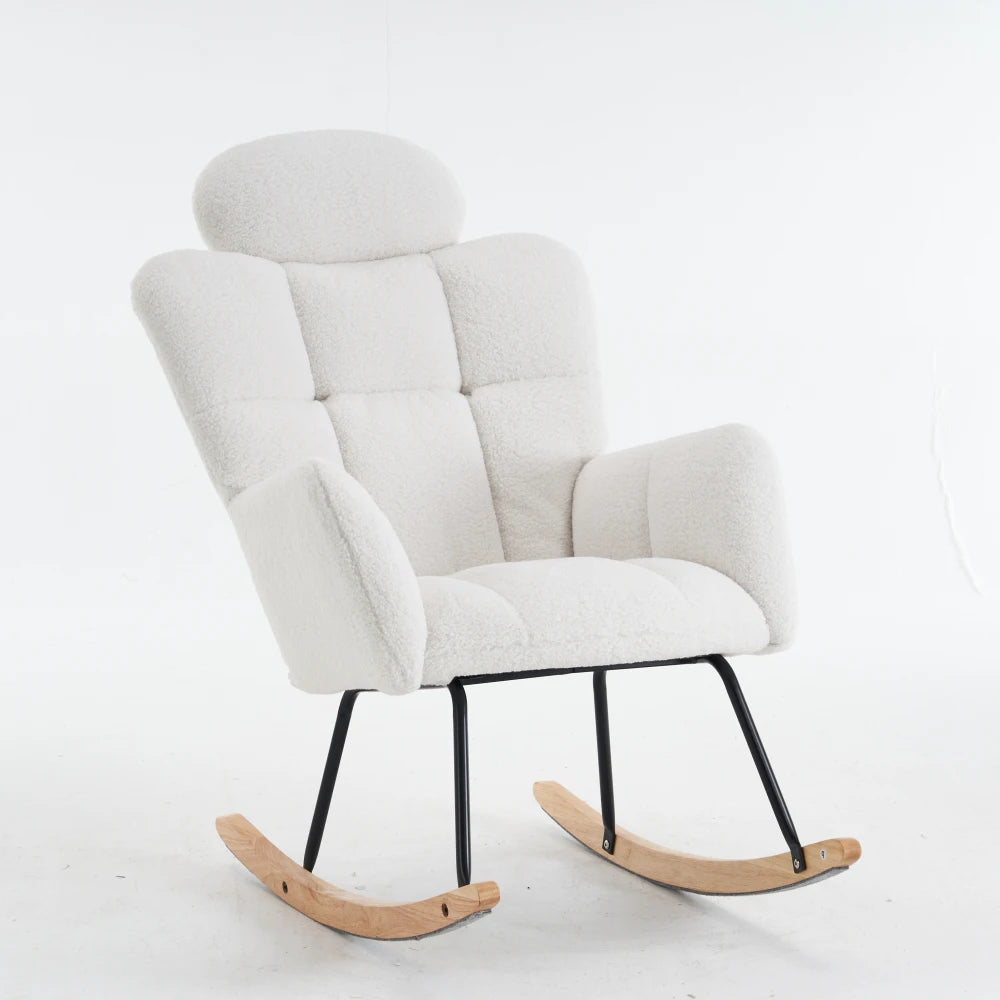 Modern Swing Chair in Teddy Fabric with Tufted Cover Upholstered Seathigh backrest for Living and Bedroom