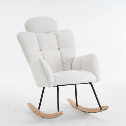 Modern Swing Chair in Teddy Fabric with Tufted Cover Upholstered Seathigh backrest for Living and Bedroom