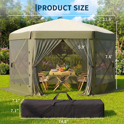 Feet 6-Sided Pop Up Gazebo Screen Tent with Mesh Panels