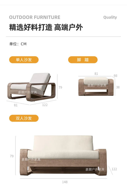 Nordic Outdoor Sofa Teak Sun Protection Waterproof Villa Garden Balcony Preservative Wood Outdoor Solid Wood Open-air Rattan Cha
