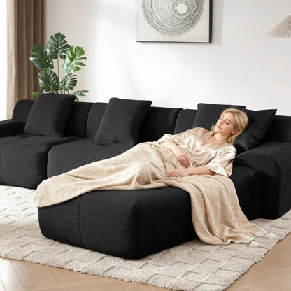 113 Sectional Couch with L Shaped Chaise, Boneless Couch Cloud Modular Sectional Sofa with 4 Seat and Movable Ottoman