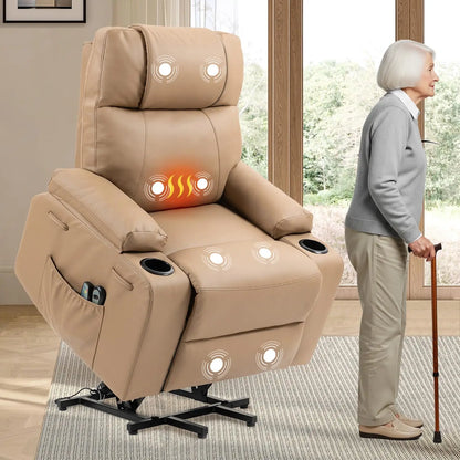 Dual Motor Power Lift Recliner for Elderly Adults with Heat Massage Lay Flat Feature Wireless Remote Cup Holder Customizable
