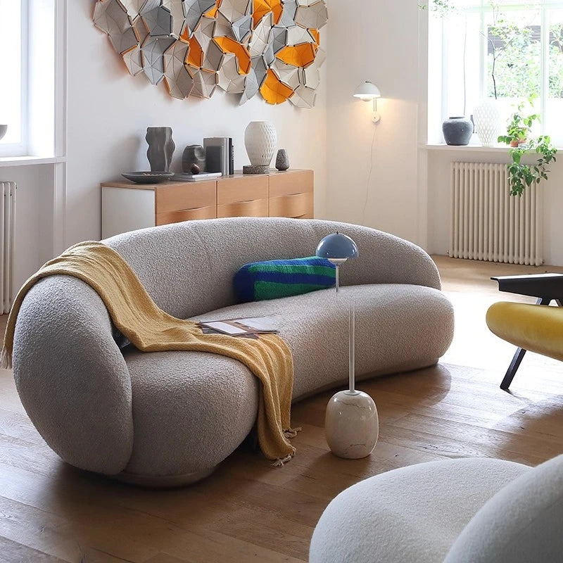 French cream style lamb wool cashew sofa living room three-person curved pea sofa designer sofa