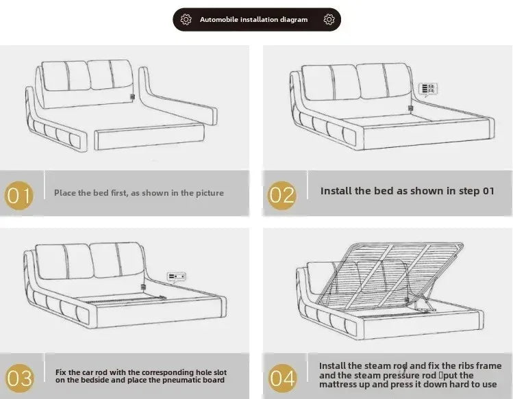Leather Bed Furniture Master Bedroom Double Bed, Nordic, Simple Multifunctional Soft Bag Bed Smart Bed With LED Light Outlet