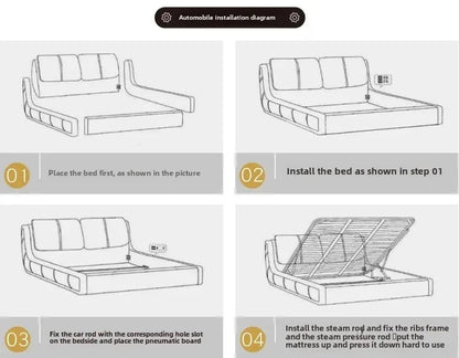 Leather Bed Furniture Master Bedroom Double Bed, Nordic, Simple Multifunctional Soft Bag Bed Smart Bed With LED Light Outlet