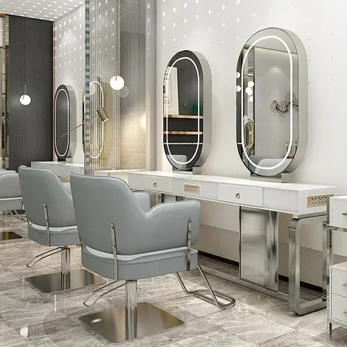SS newBarber Shop Hair Salon Hair Salon with Socket Hot Dyeing with Light Stainless Steel Floor Dressing Table