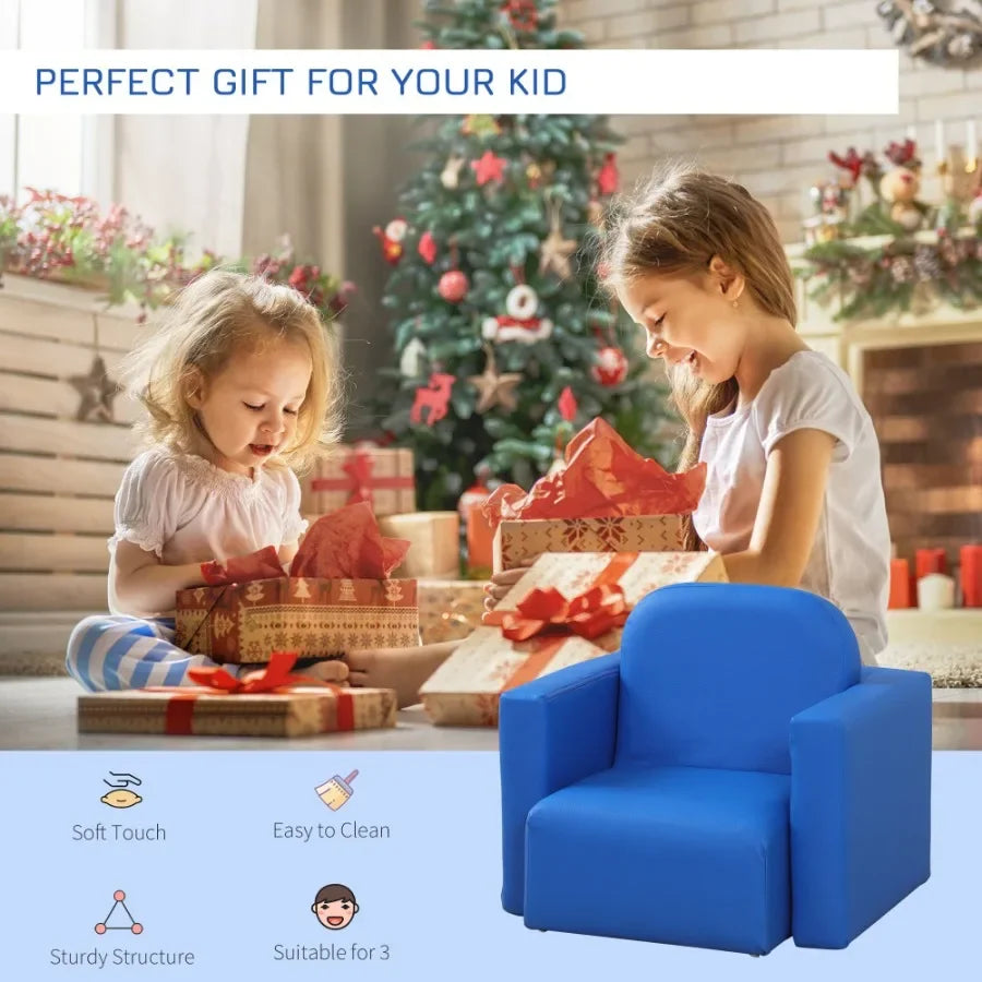 Qaba Blue 2-in-1 Sofa and Table Chair Set Convertible Toddler Lounge Multifunctional Armrest Chair for Play