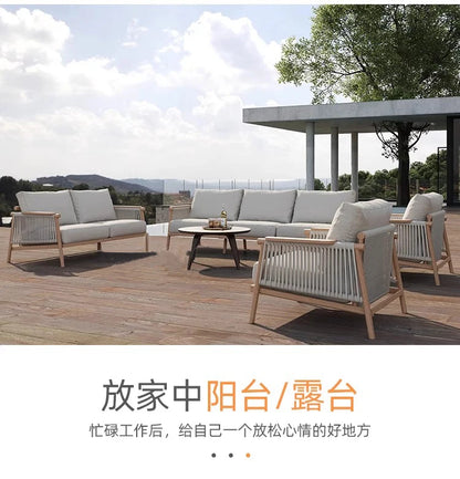 Outdoor Sofa Teak Outdoor Balcony Courtyard Rope Weaving Outdoor Tea Table Combination Garden Solid Wood Furniture