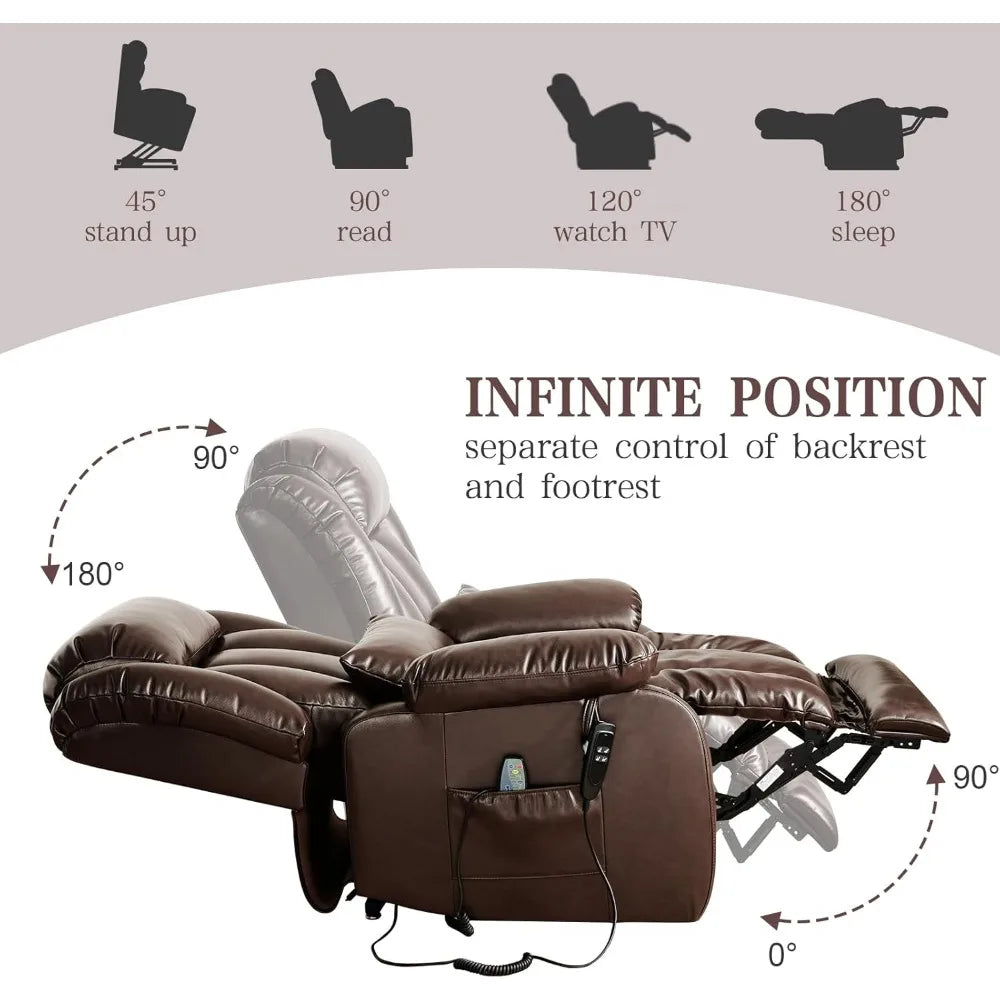Infinite Position Lay Flat Lift Recliner Chair for Adults, Dual Motor Power Lift Chair for Elderly with Massage & Heating,