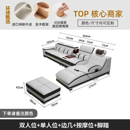 Massage Modern Leather Sofa Luxury Multi Functional Italian Recliner Sofa Couch Puffs Divano Da Soggiorno Living Room Furniture