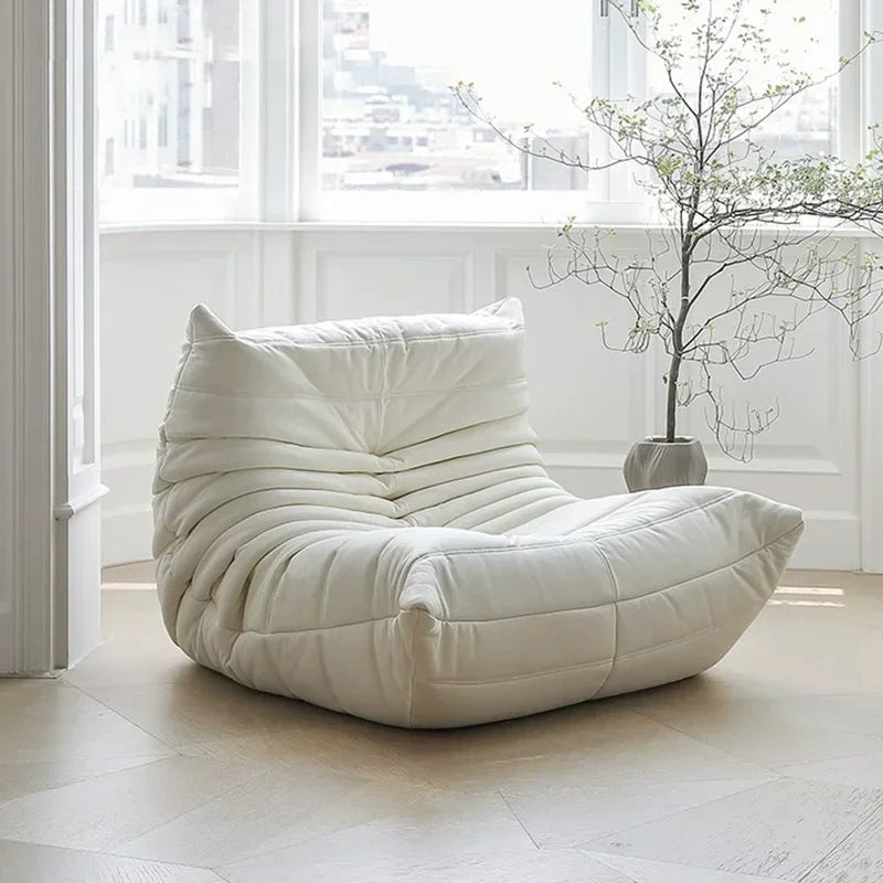Single sofa living room bedroom lazy fabric leather leisure chair small apartment cream wind