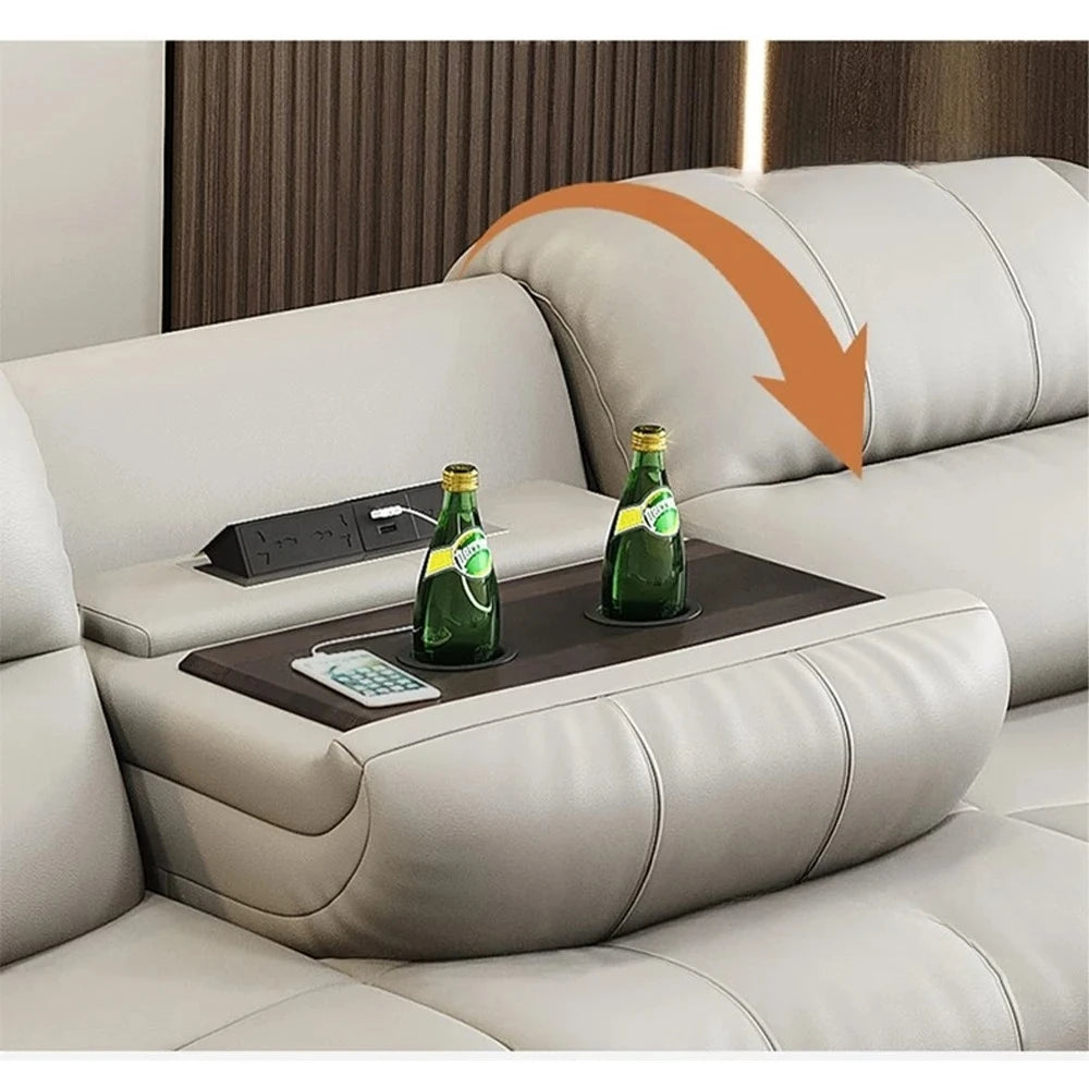 Modern Electric Reclining Sofa with Power Outlet, USB, and Hidden Cup Holders – Genuine Leather Recliner Couch for Living Room