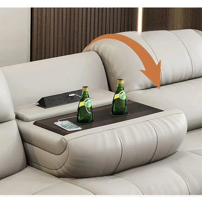 Modern Electric Reclining Sofa with Power Outlet, USB, and Hidden Cup Holders – Genuine Leather Recliner Couch for Living Room
