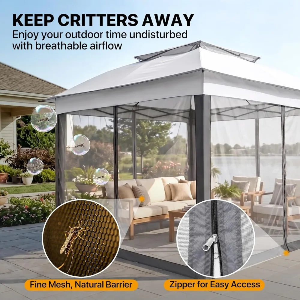 11x11 Pop Up Gazebo with Netting, Canopy Tent, Gray