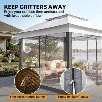 11x11 Pop Up Gazebo with Netting, Canopy Tent, Gray