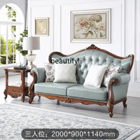 LXAmerican leather sofa all solid wood combination living room European double triple sofaSSS