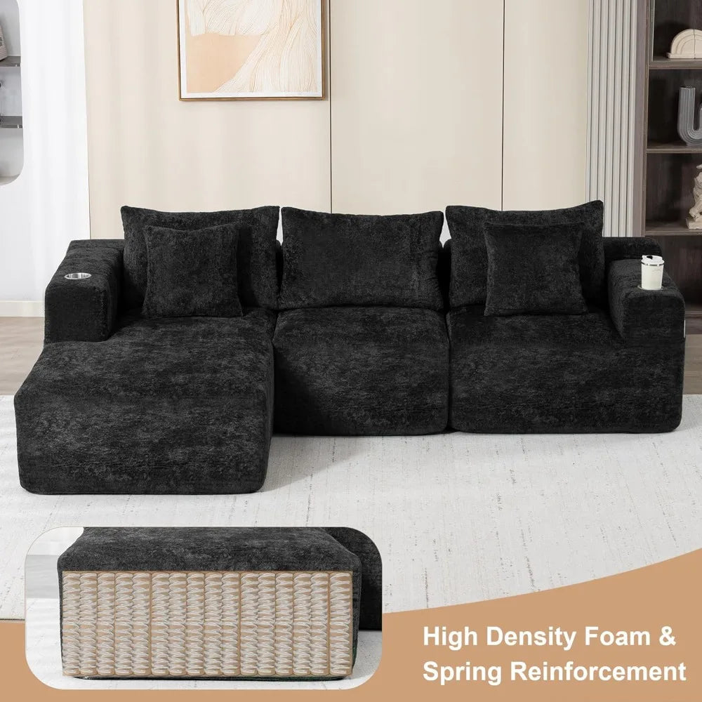 Sectional Sofa with L-Shape Chaise, 102" Cloud Sectional Couch with Deep Seat, 3 Seat Modular Sofa Memory Foam