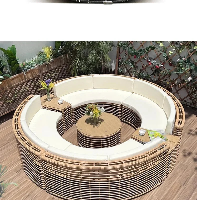 Leisure Outdoor Villa Garden Arc Sofa Hotel Courtyard Rattan Sofa B & B Terrace Sofa Furniture