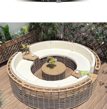Leisure Outdoor Villa Garden Arc Sofa Hotel Courtyard Rattan Sofa B & B Terrace Sofa Furniture