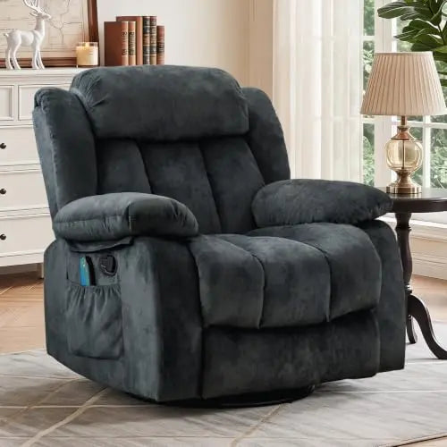 Massage Rocker Recliner with Heat and Vibration, 360 Degree Swivel Manual Antiskid Fabric Single Sofa Heavy Duty