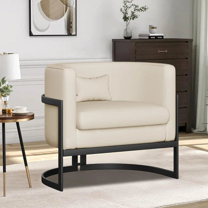 Modern Velvet Barrel Armchair with Golden Legs, Mid-Century Lounge Chair for Living Room Bedroom Office - Beige