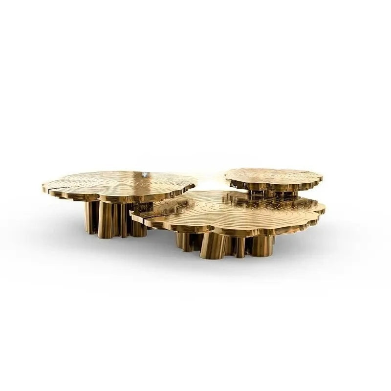 Italian light luxury round coffee table high-end villa living room stainless steel heterosexual etching