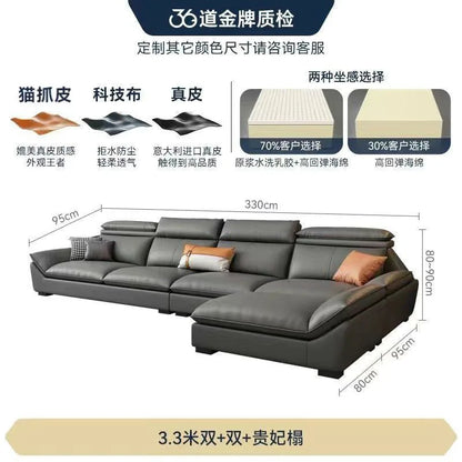 Italian minimalist leather sofa, new living room size apartment, concubine corner combination design
