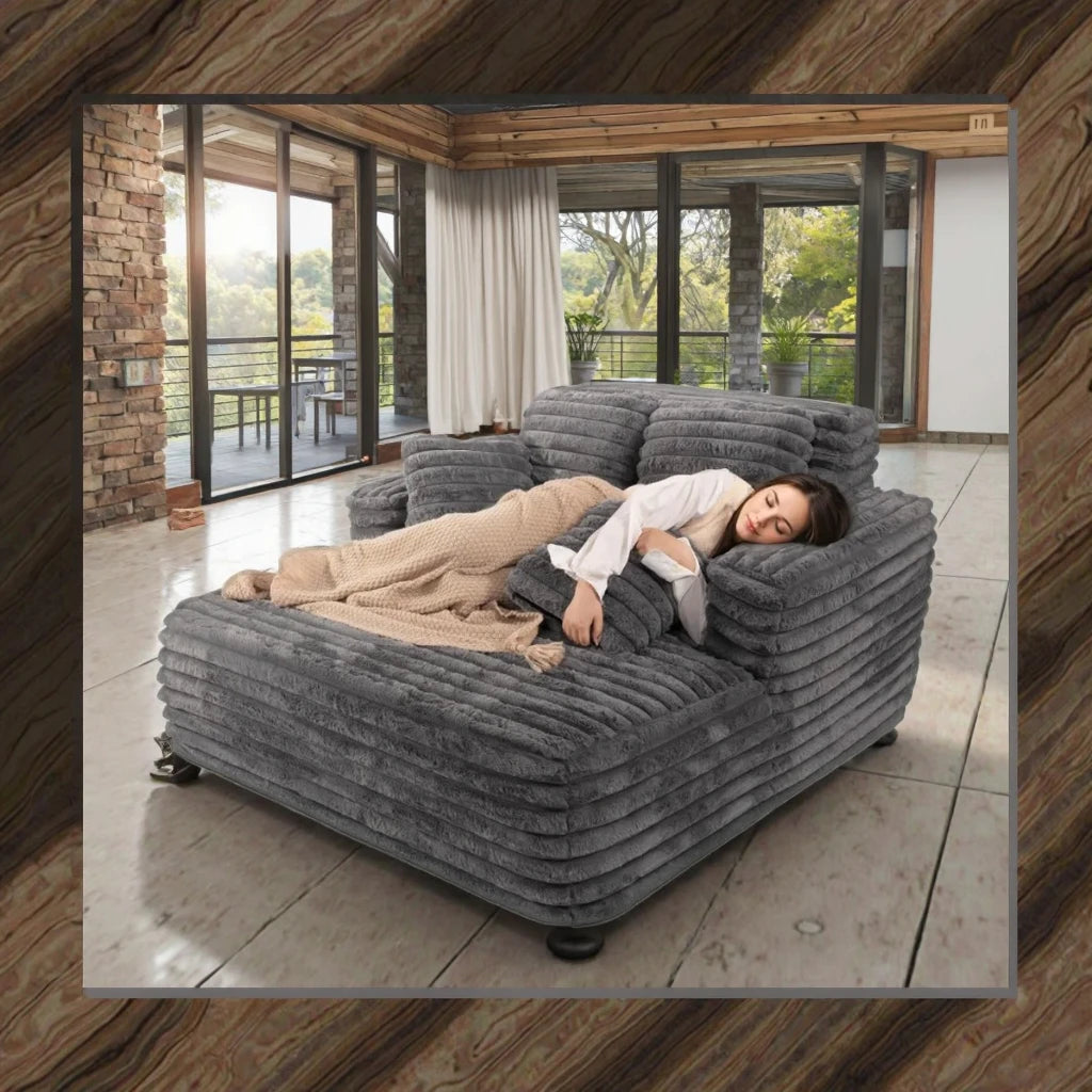 Easyhomesofa Indoor Three Seat Oversize Chaise Lounge Chair Boneless Fabric Couch Plush Corduroy Sleeper Sofa Living Room