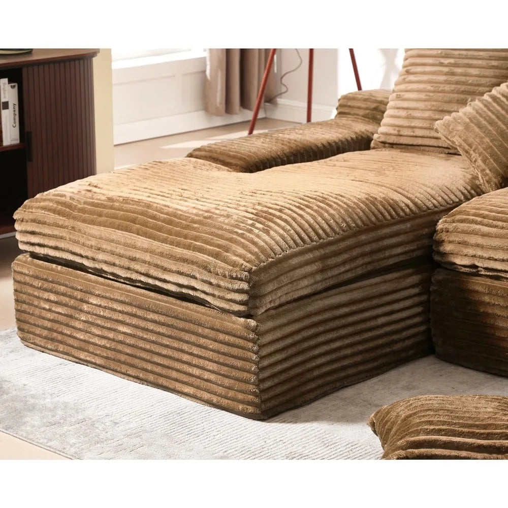 Luxury 98.8 Inch L-Shaped Sectional Sofa with Chaise, Plush Corduroy Cloud-Like Comfort for Home Living