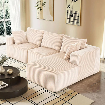 Modular Sectional with L-Shape Chaise, Cloud Sofa Living Room Bedroom Upholstered Sofa - No Installation - Plush Corduroy Fabric