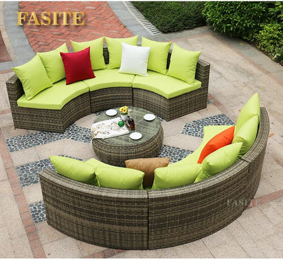 Outdoor round rattan sofa combination garden courtyard semi-circular rattan chair  hotel curved living room sofa