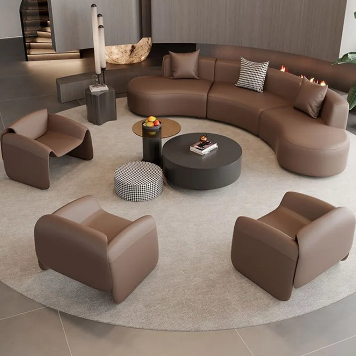 Beauty salon clubhouse lounge area curved sofa coffee table combinatio ...