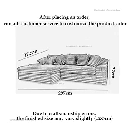 Nordic Cloud Lazy Sofa Thick Corduroy Texture Extra Wide Seat Depth Design Vacuum Compressed Packaging A Must-Have for Home