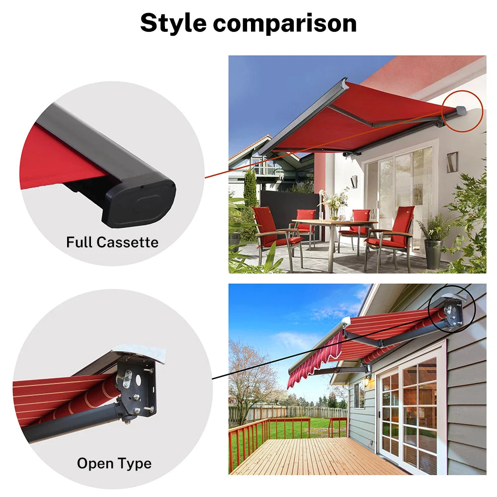 Full Box Electric Awning Sunshade LED Lighting Mechanical Manual Remote Control Home Courtyard Balcony Outdoor Leisure