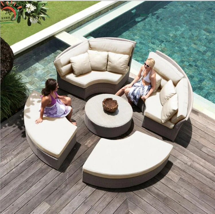 Modern Design High Quality PE Rattan Luxury Lounger Sunbed Patio Chair Set Waterproof Garden Furniture