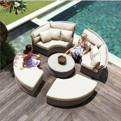 Modern Design High Quality PE Rattan Luxury Lounger Sunbed Patio Chair Set Waterproof Garden Furniture