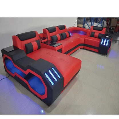 Modern Design Leather L Shape Sofa Set Living Room Home Furniture  Leather Sofa Set Usb Charge Sofa With Music Play