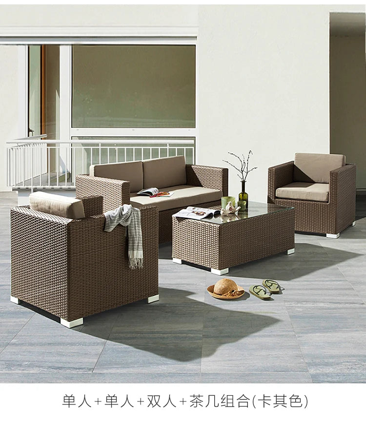 Outdoor Coffee Table Garden Sofas Combination Leisure Nordic Lawn Garden Sofas Simple Pe Rattan Furniture Sofá Jardín MHHYSF
