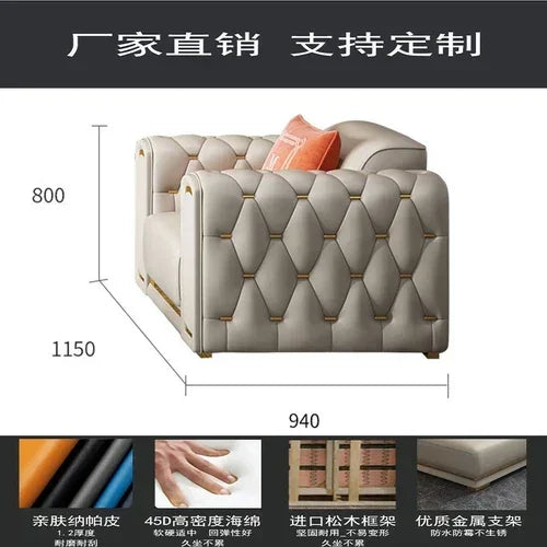 Custom Italian light luxury leather sofa living room combination size modern simple front American cowhide sofa