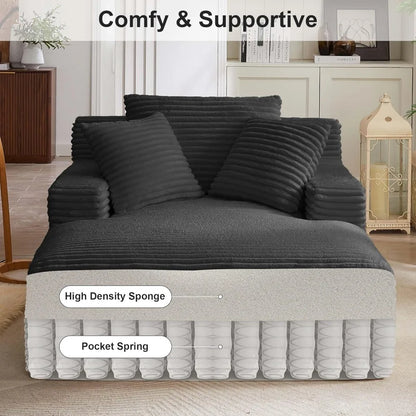 oversized chaise lounge chair indoor, comfy lounge sofa upholstered boneless couch bed with throw pillows and armrests, corduro
