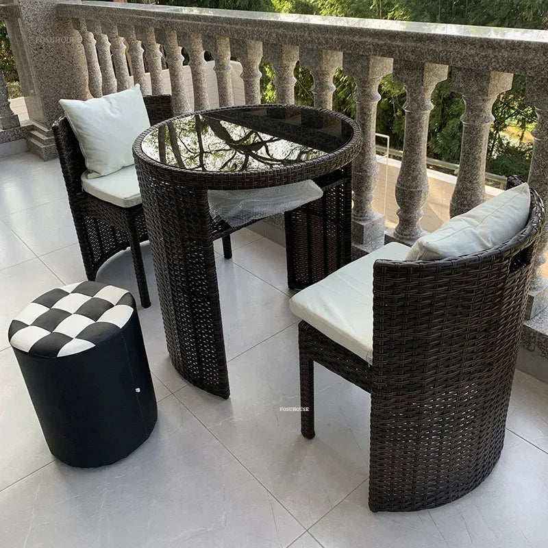 European Rattan Garden Furniture Sets Home Balcony Patio Furniture Creative Open-air Garden Furniture Combination Outdoor Set F