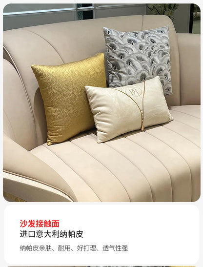 *Italian light luxury leather sofa post-modern model room large apartment high-end
