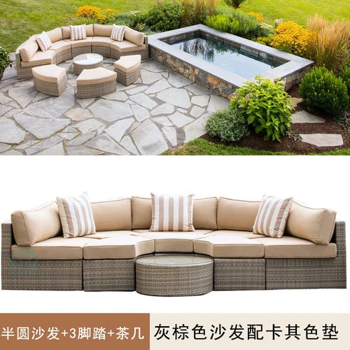 Outdoor circular rattan sofa chair, courtyard, outdoor rattan woven garden sofa combination