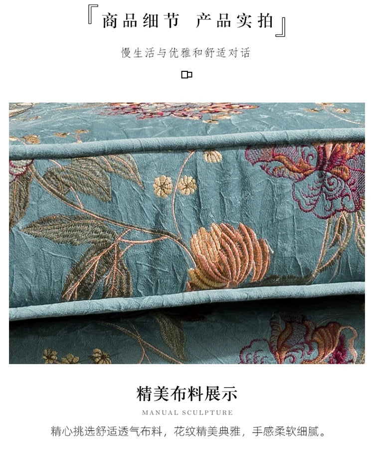 American-style all-solid wood fabric sofa combination three-person furniture set